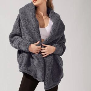 NWT POPFLEX Faux Sherpa Cocoon Coat - Cool Grey Size L/XL